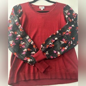NWT - LuLaRoe Small Penny Burgundy Top with Floral Accent Sleeves